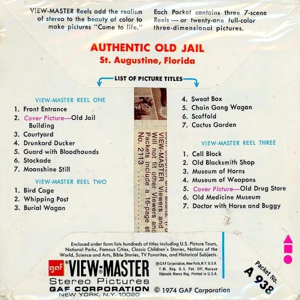 Authentic Old Jail - View-Master 3 Reel Packet - 1970s - Vintage -(PKT-A938-G3Am) on Sale