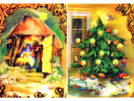 Jesus Nativity & Christmas Tree - 2 3D Postcard Lenticular Greeting Cards - NEW For Sale