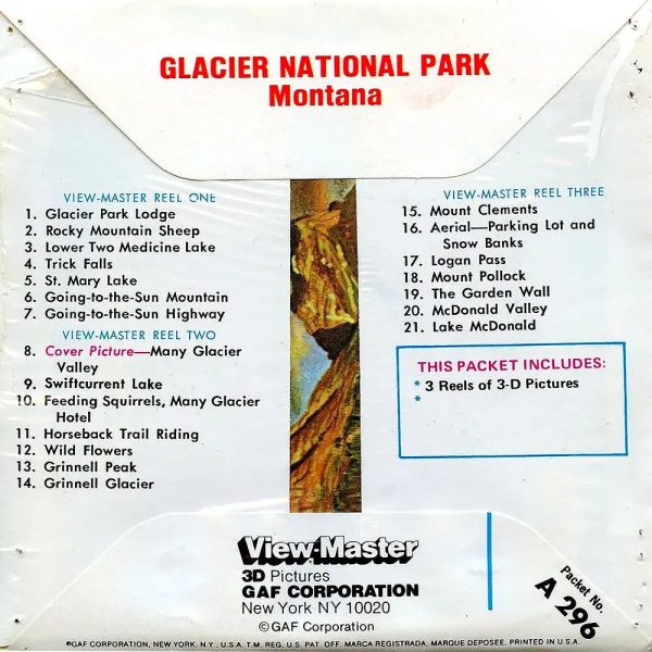 Glacier National Park - View-Master 3 Reel Packet - 1970s views - vintage - (PKT-A296-V2nk) Sale