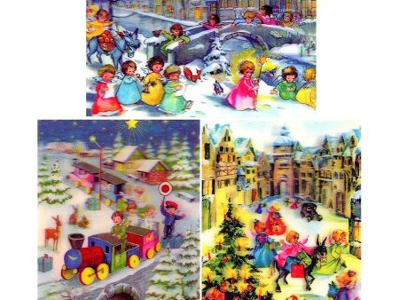 Christmas Angels Playing - 3 3D Postcard Lenticular Greeting Cards - NEW Cheap